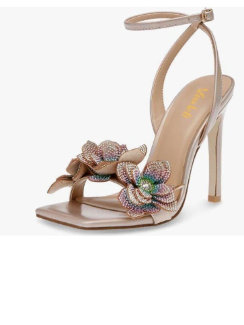 miss left Champagne Flower Embellished High Heel Sandals Ankle Strap Shoes